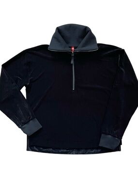 SPANX Very Black Velvet Half Zip Pullover Sweater